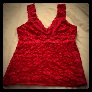 Red lace overlay dressy top
